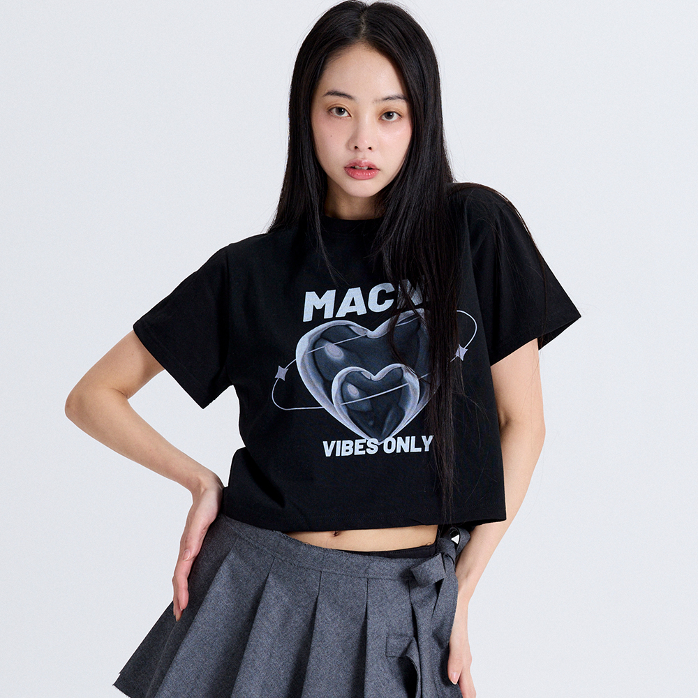 마크니 더블 하트 크롭 티셔츠 블랙(MACNI Double Heart Crop T-Shirt Black) - 2