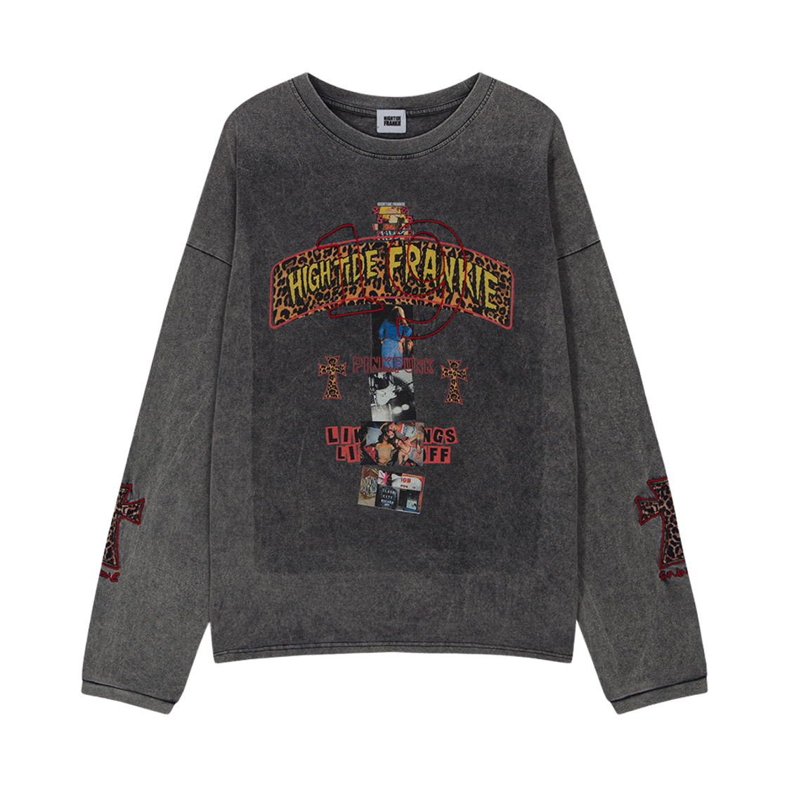 HF26ALT019CC HIGHTIDE FRANKIE Pink Punk Long Sleeve Tee Charcoal