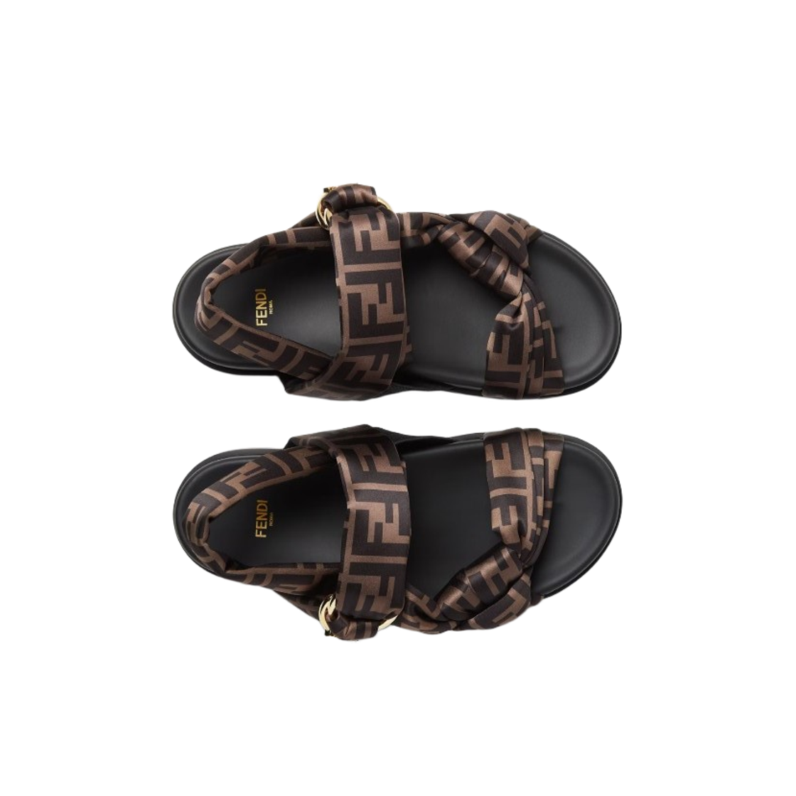 (W) 펜디 필 FF 사틴 샌들 브라운((W) Fendi Feel FF Satin Sandals Brown) - 2