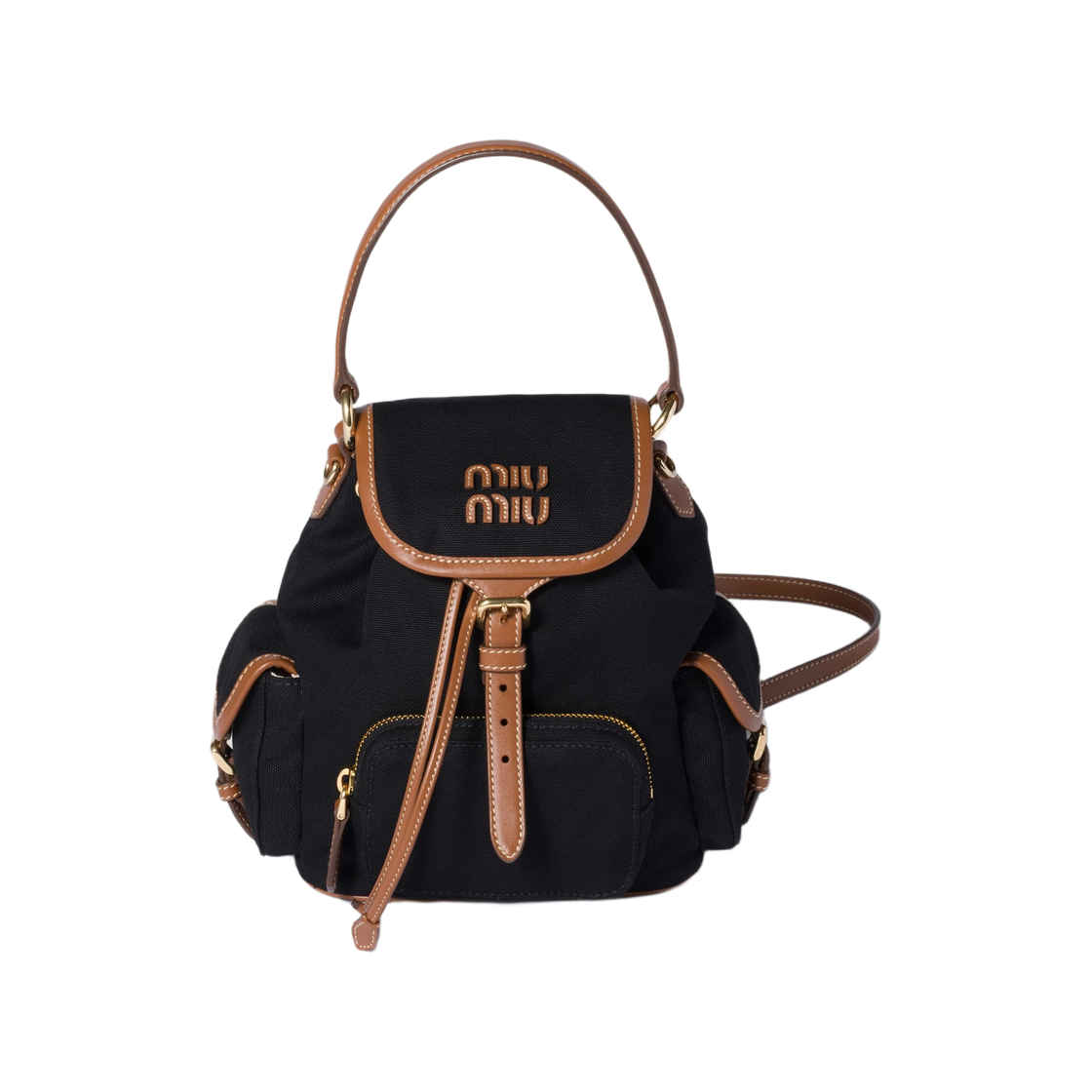 미우 미우 캔버스 앤 레더 백팩 블랙 브랜디(Miu Miu Canvas and Leather Backpack Black Brandy)