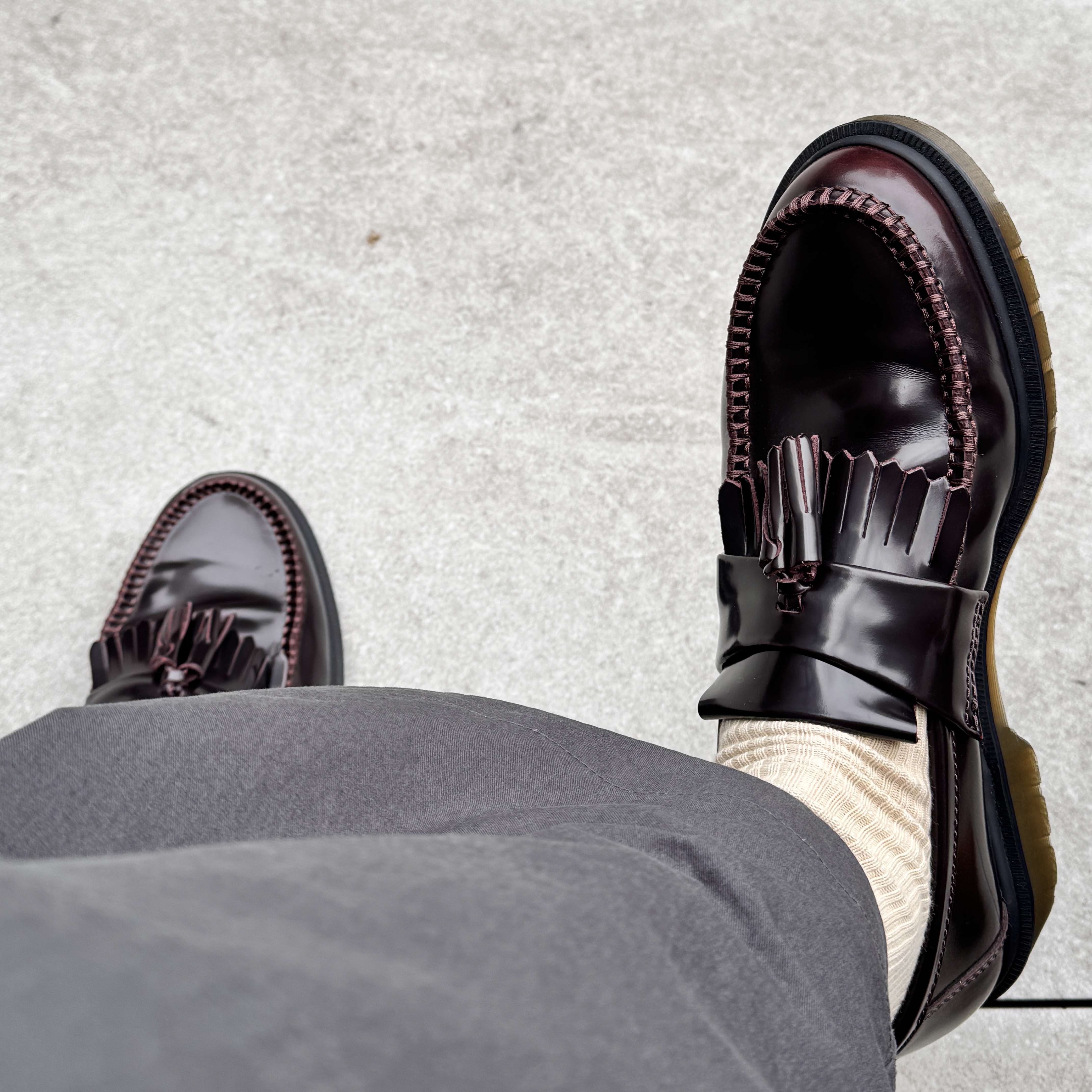 Dr. Martens Adrian Arcadia Leather Loafers Cherry Red 착용 스타일