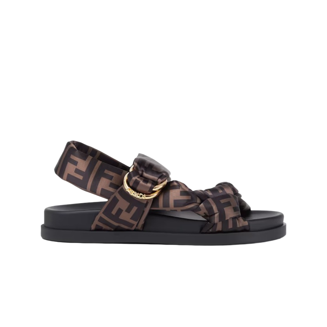 (W) 펜디 필 FF 사틴 샌들 브라운((W) Fendi Feel FF Satin Sandals Brown)
