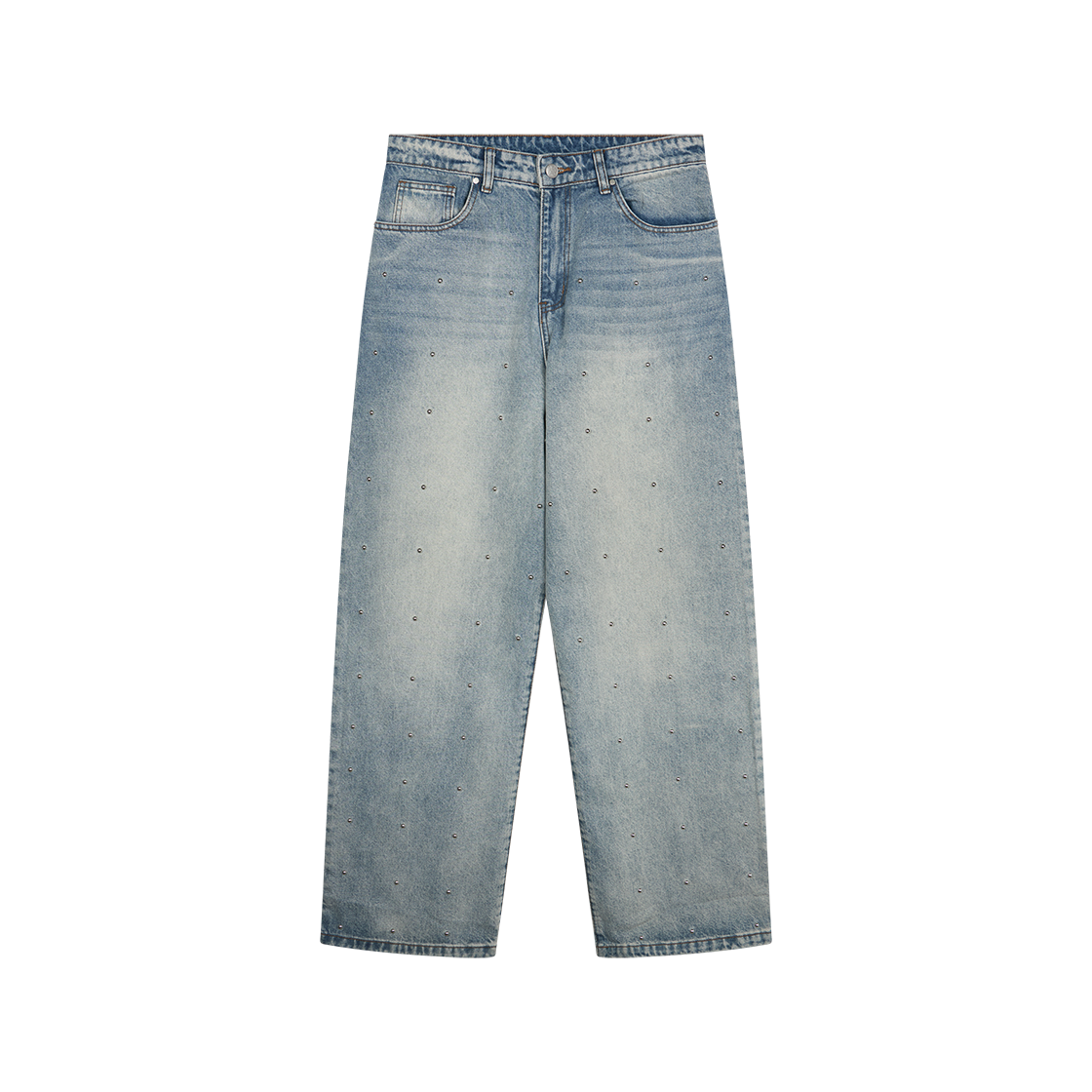 바스켓케이스 랙스 배기 스터디드 데님 라이트 워시 워시드 블루 - 26SS(Basketcase Lax Baggy Studded Denim Light Wash Washed Blue - 26SS)