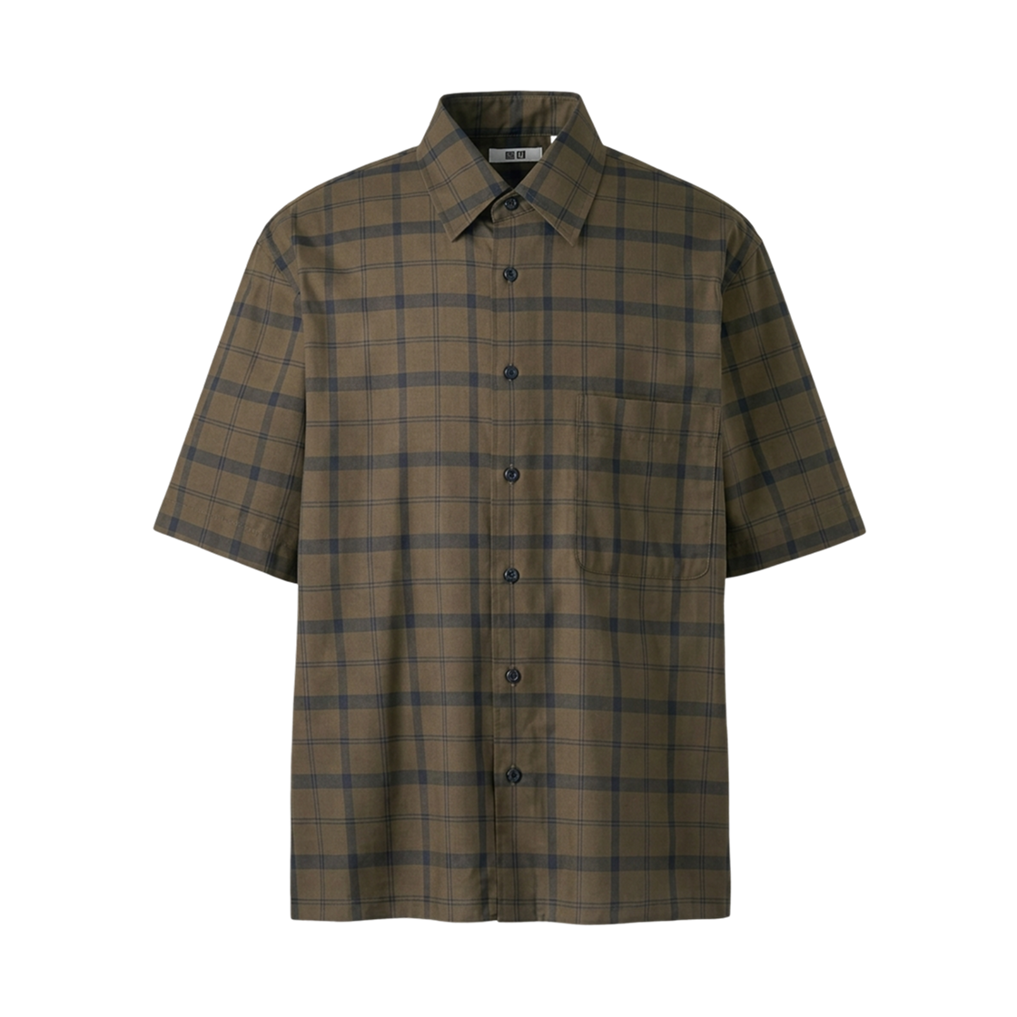 482498-39 Uniqlo U Boxy Checked Short Sleeve Shirt Dark Brown