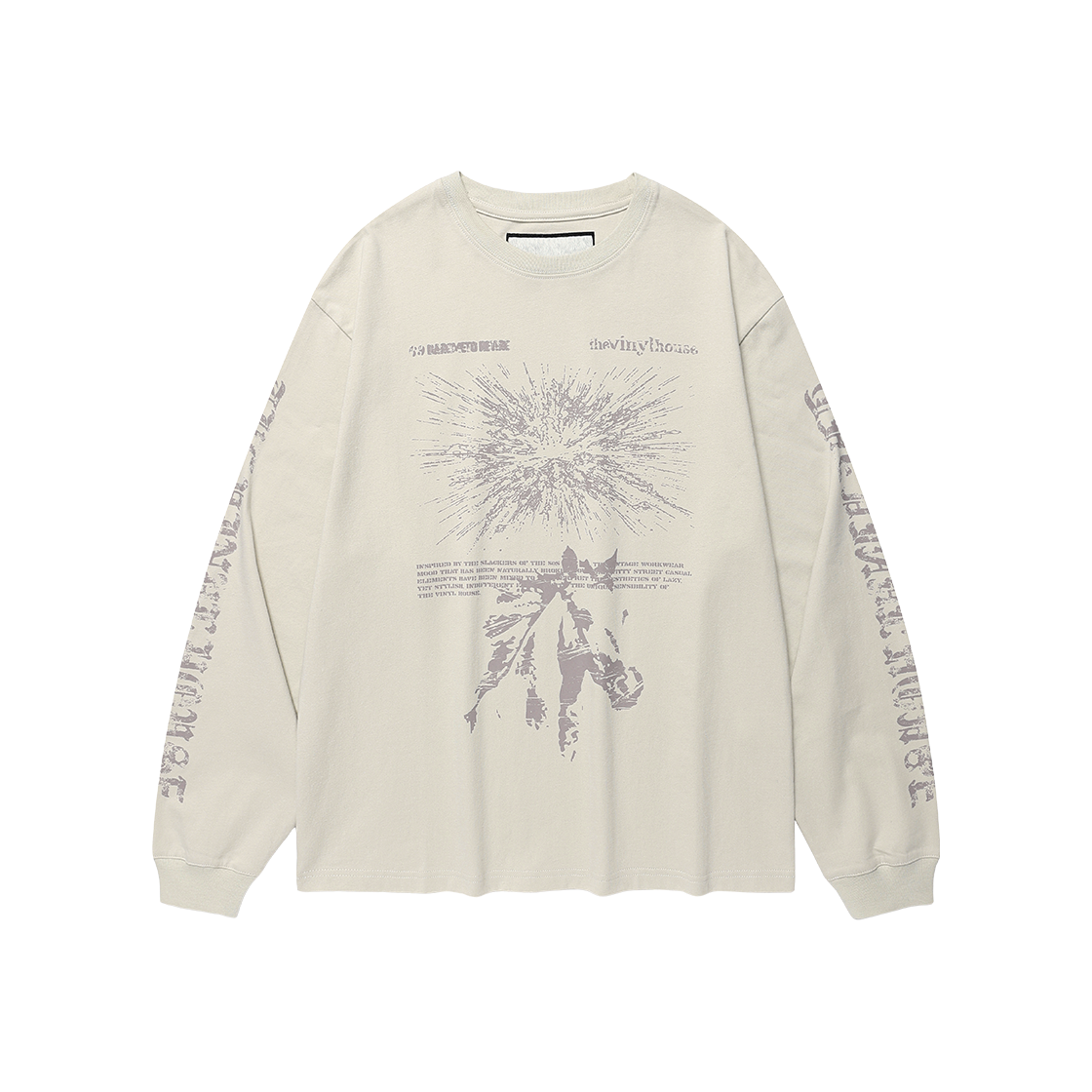 더바이닐하우스 러프 드로잉 롱슬리브 티 베이지
