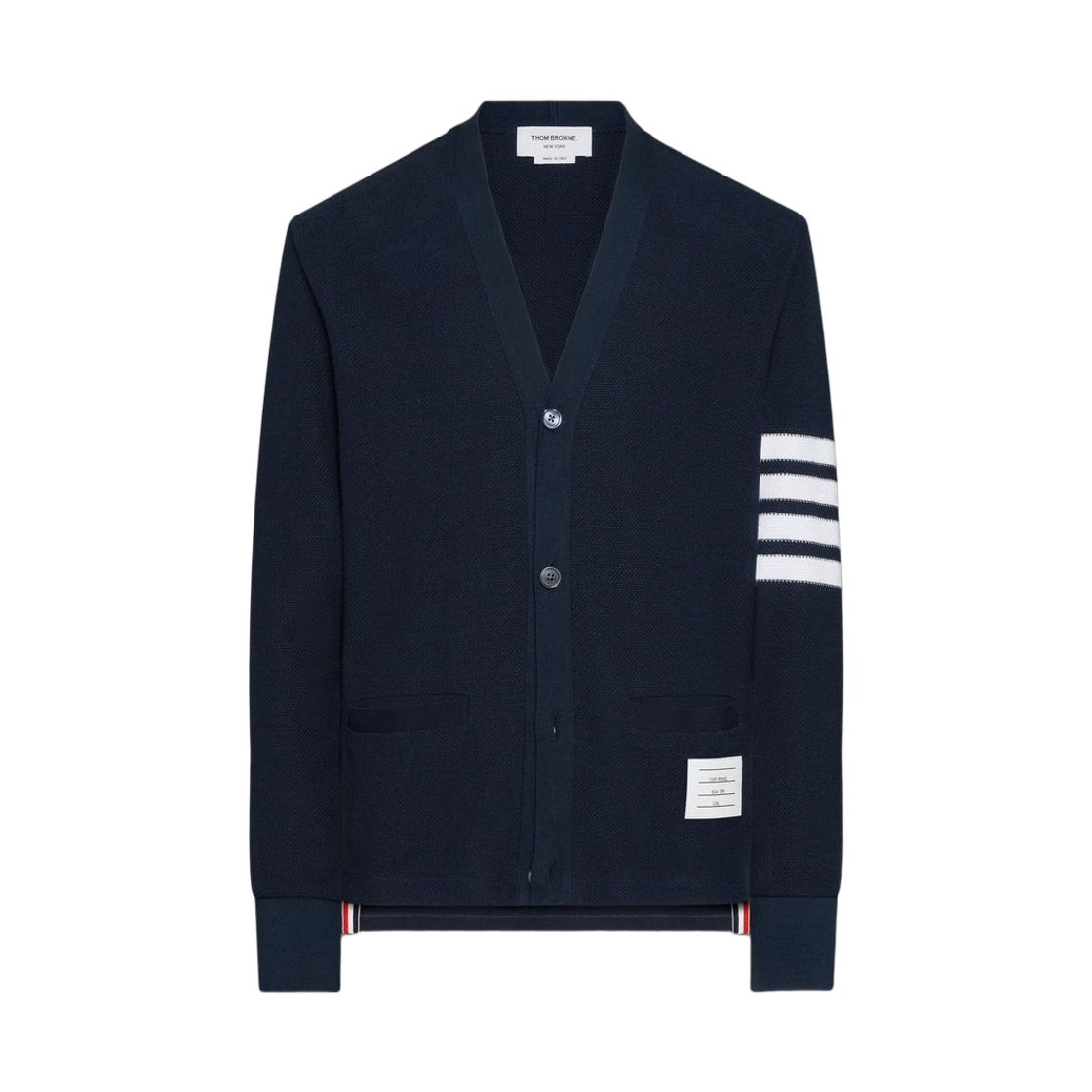 MJT554A-J0248-415 Thom Browne Textured Pique 4-Bar Cardigan Navy