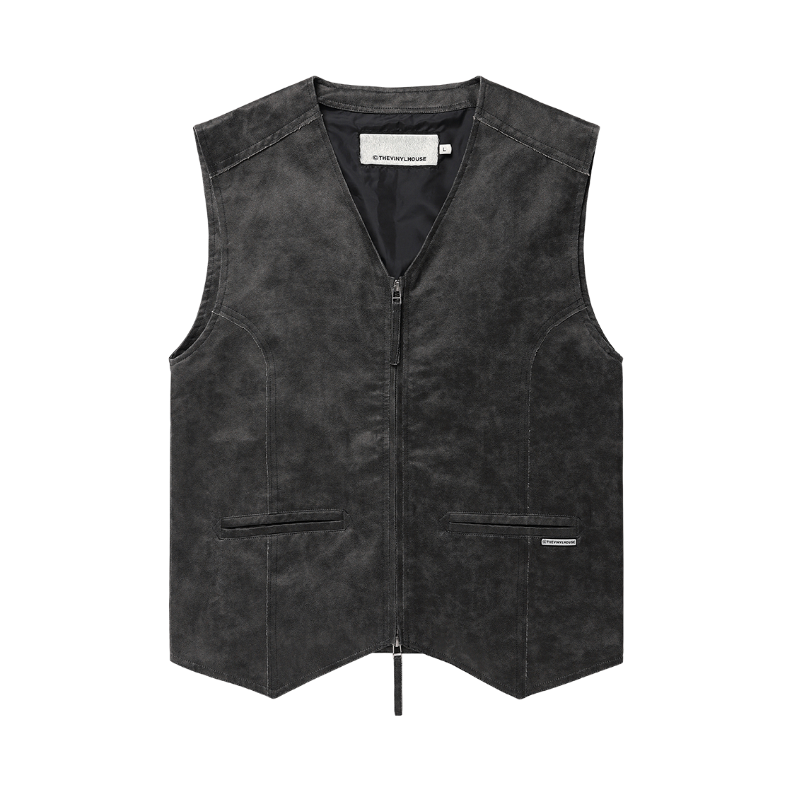 더바이닐하우스 페이디드 레더 베스트 자켓 블랙