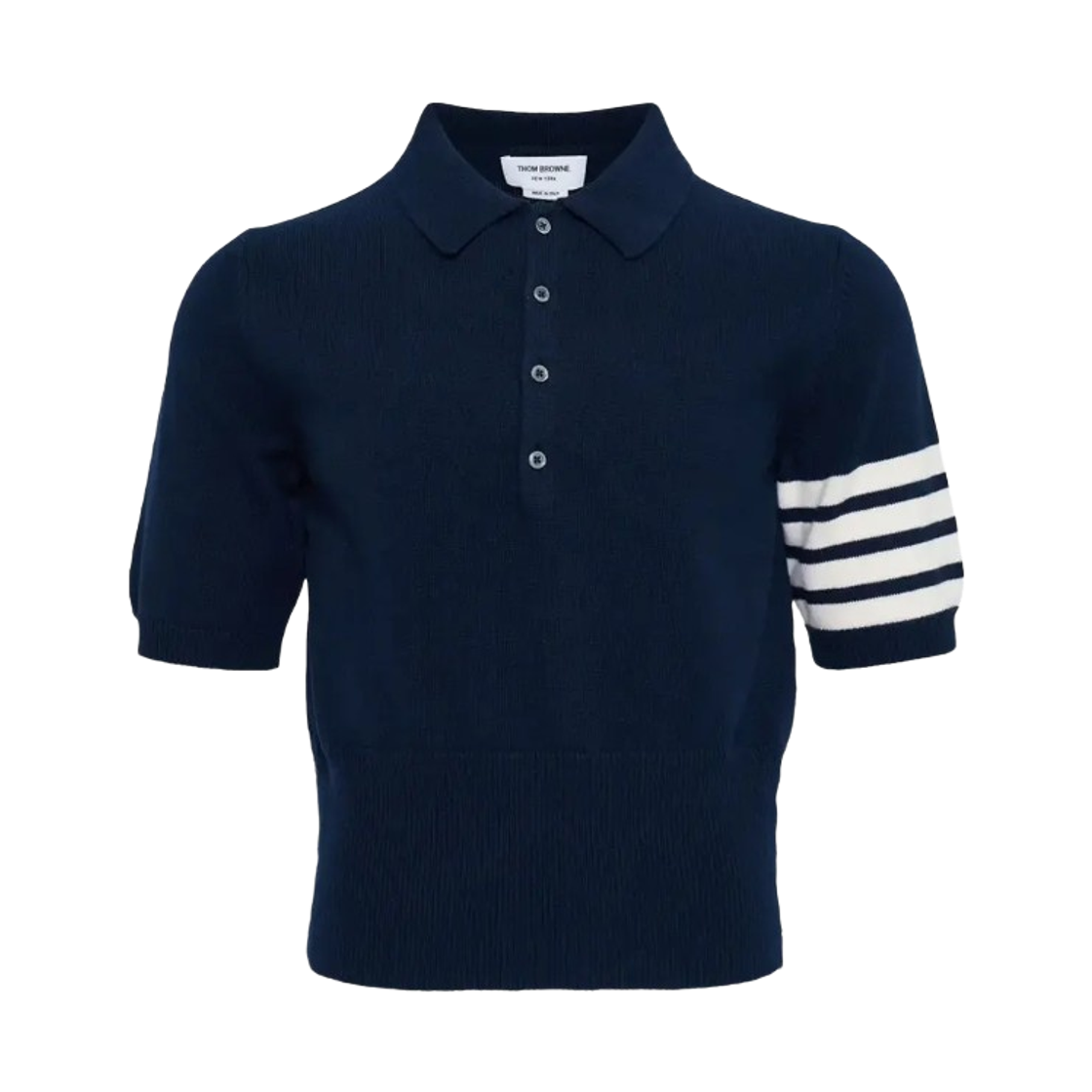 MKP159A-Y1029-415 Thom Browne Wool Jersey Intarsia Classic Fit Short Sleeve Polo Navy