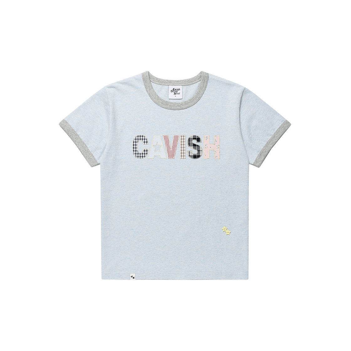 카비시 아플리케 링거 숏슬리브 티셔츠 블루(CAVISH Applique Ringer SS Tee Blue)