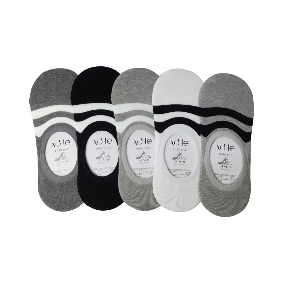 에이원 캐주얼 실리콘 페이크 덧신 5팩 더블링글(Aone Casual Plain No-Show Socks 5-Pack Double Ringle) - 1