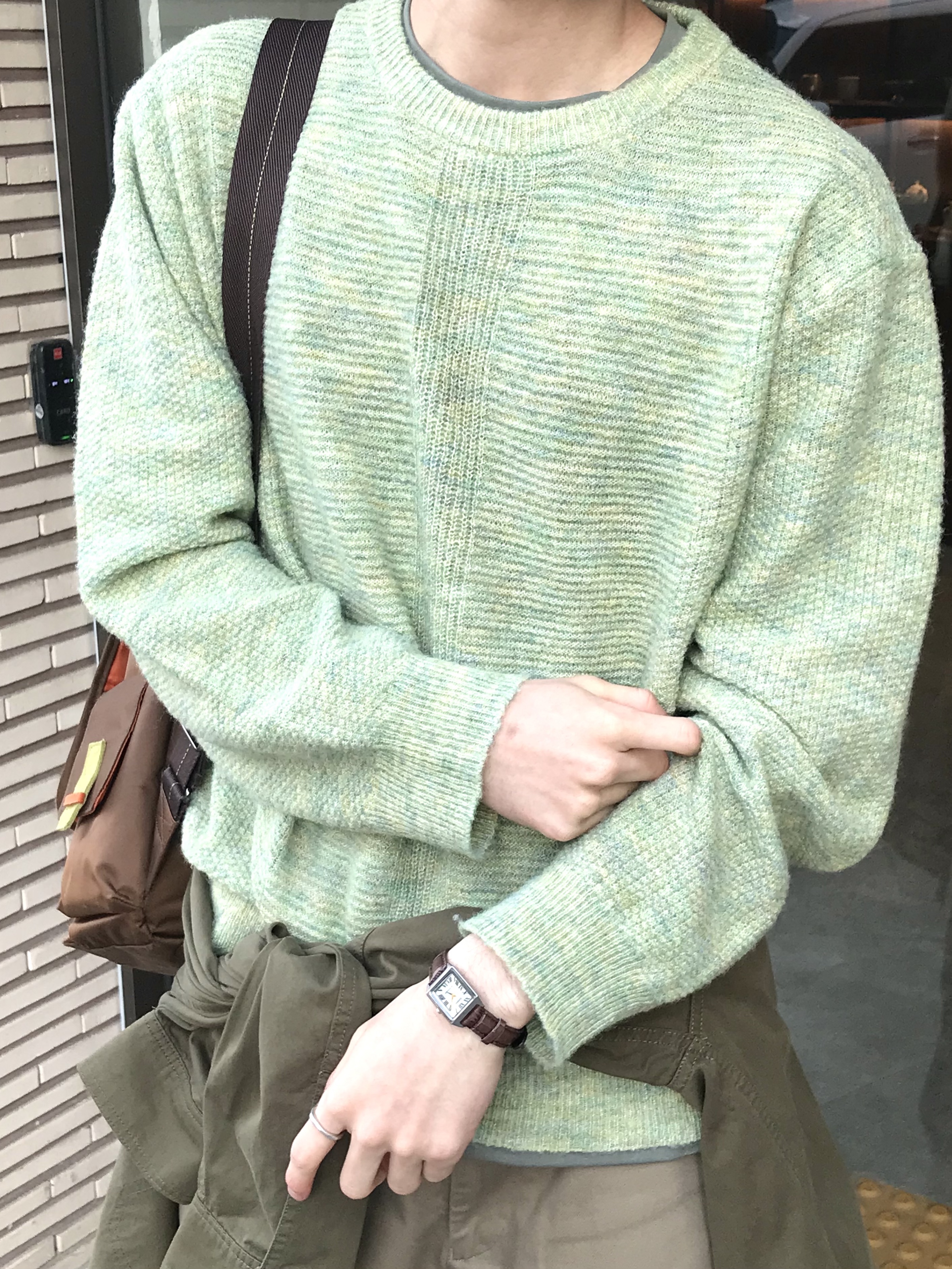 Noun Hairy Melange Knit Forest Green 착용 스타일 - 5