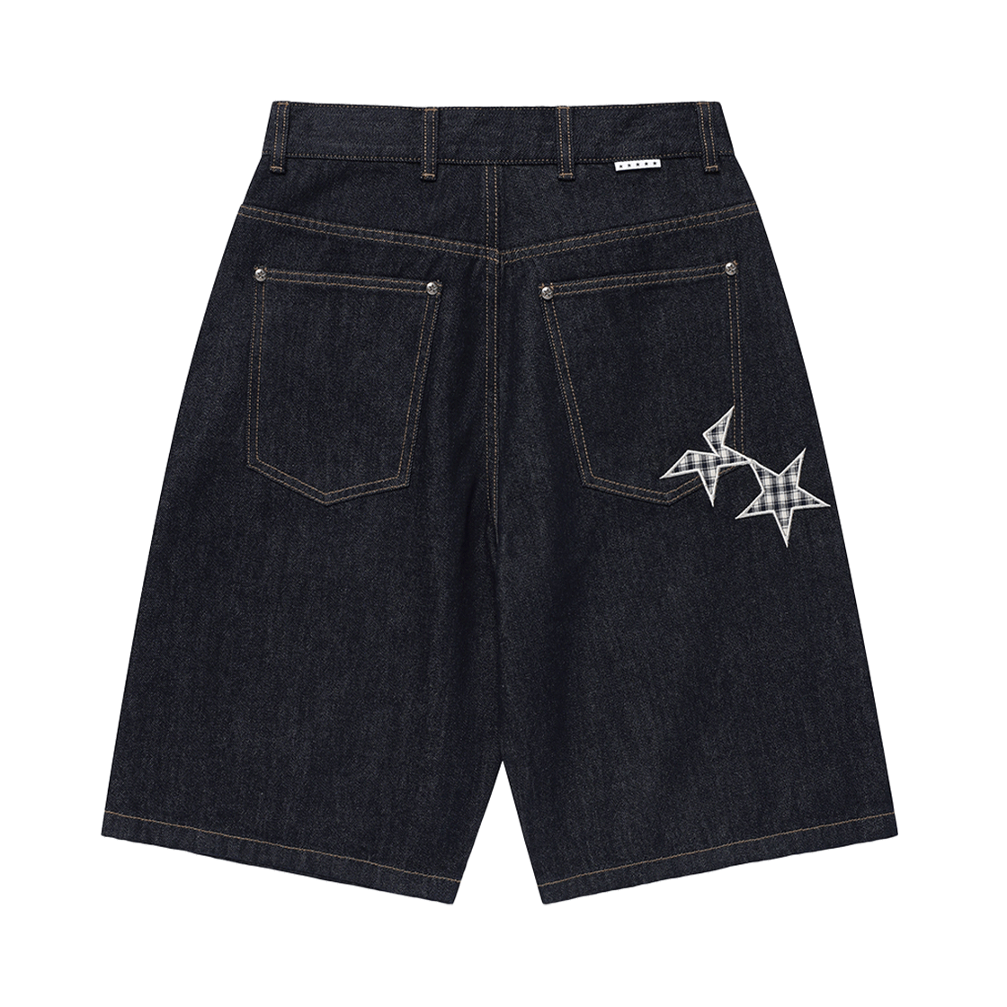 카비시 체크 아플리케 데님 쇼츠 블루(CAVISH Check Applique Denim Shorts Blue)