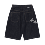 CAVISH Check Applique Denim Shorts Blue
