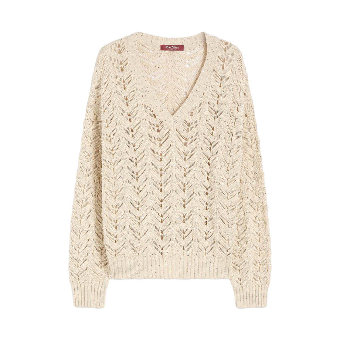 (W) 막스마라 스튜디오 마스트펠리노 코튼 얀 시퀸 스웨터 베이지((W) Max Mara Studio Mstfelino Cotton Yarn Sequin Sweater Beige)
