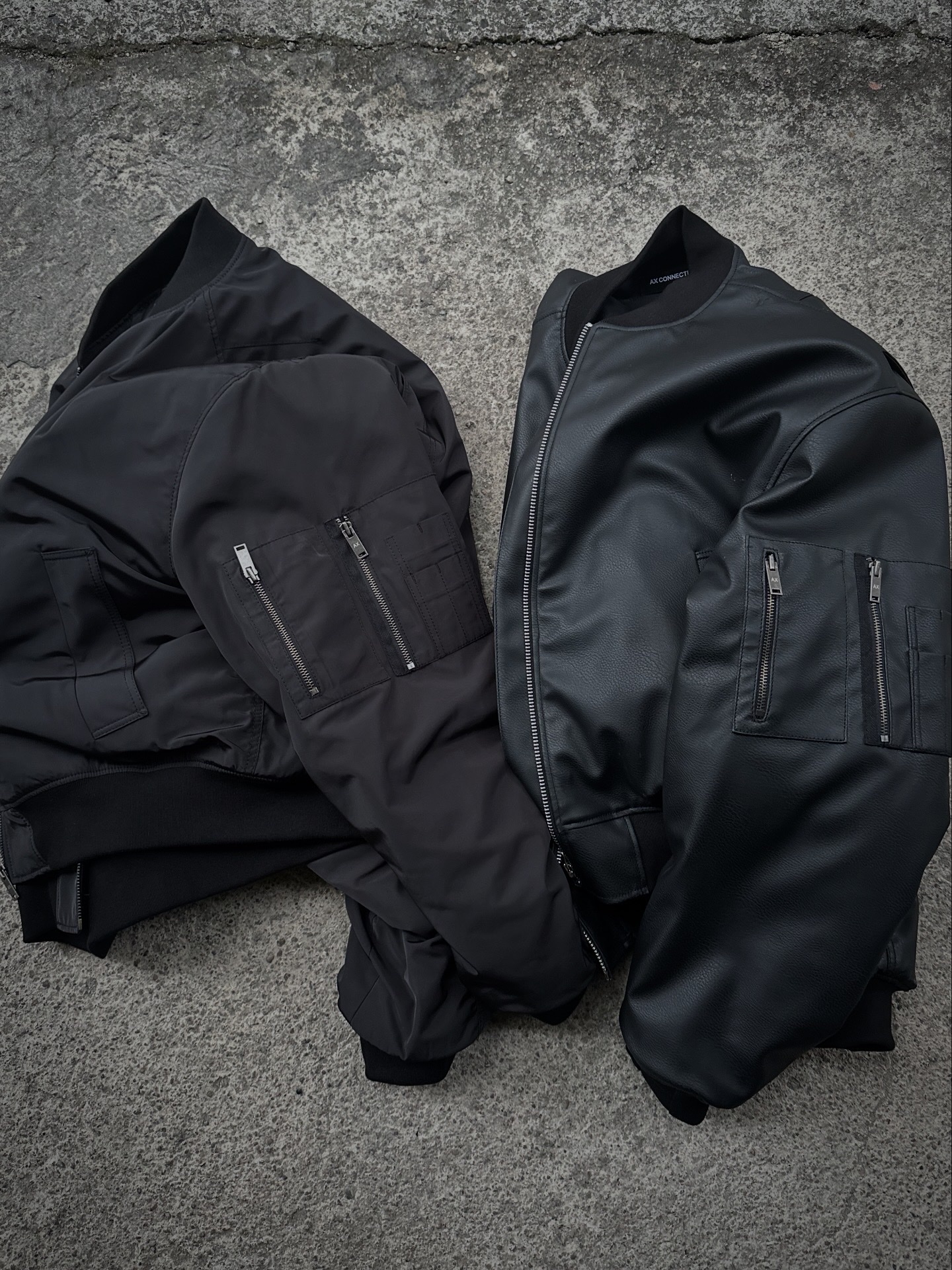 AX CONNECTION Tactical Cargo Bomber Jacket, AX CONNECTION Tactical Cracked Leather  Bomber Jacket 착용 스타일