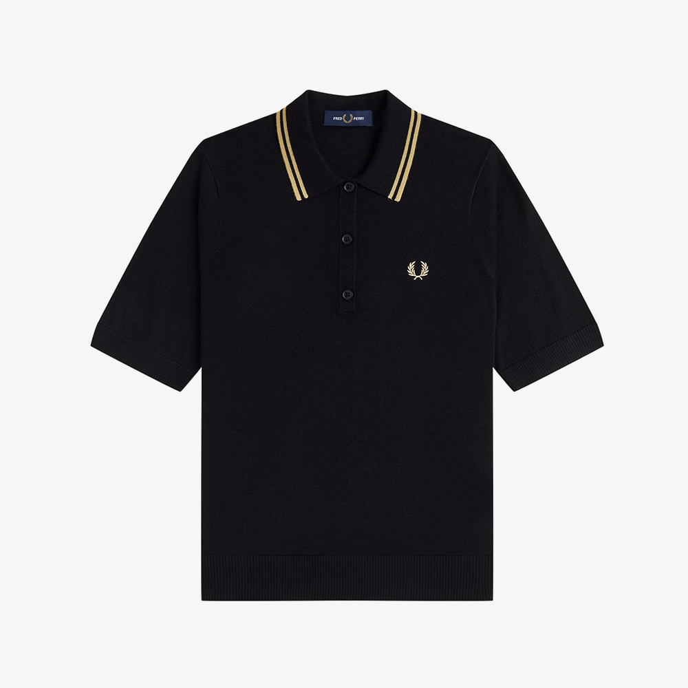 프레드페리 우먼즈 팁드 니트 셔츠 블랙 샴페인(Fred Perry Tipped Knitted Shirt Black Champagne) - 5