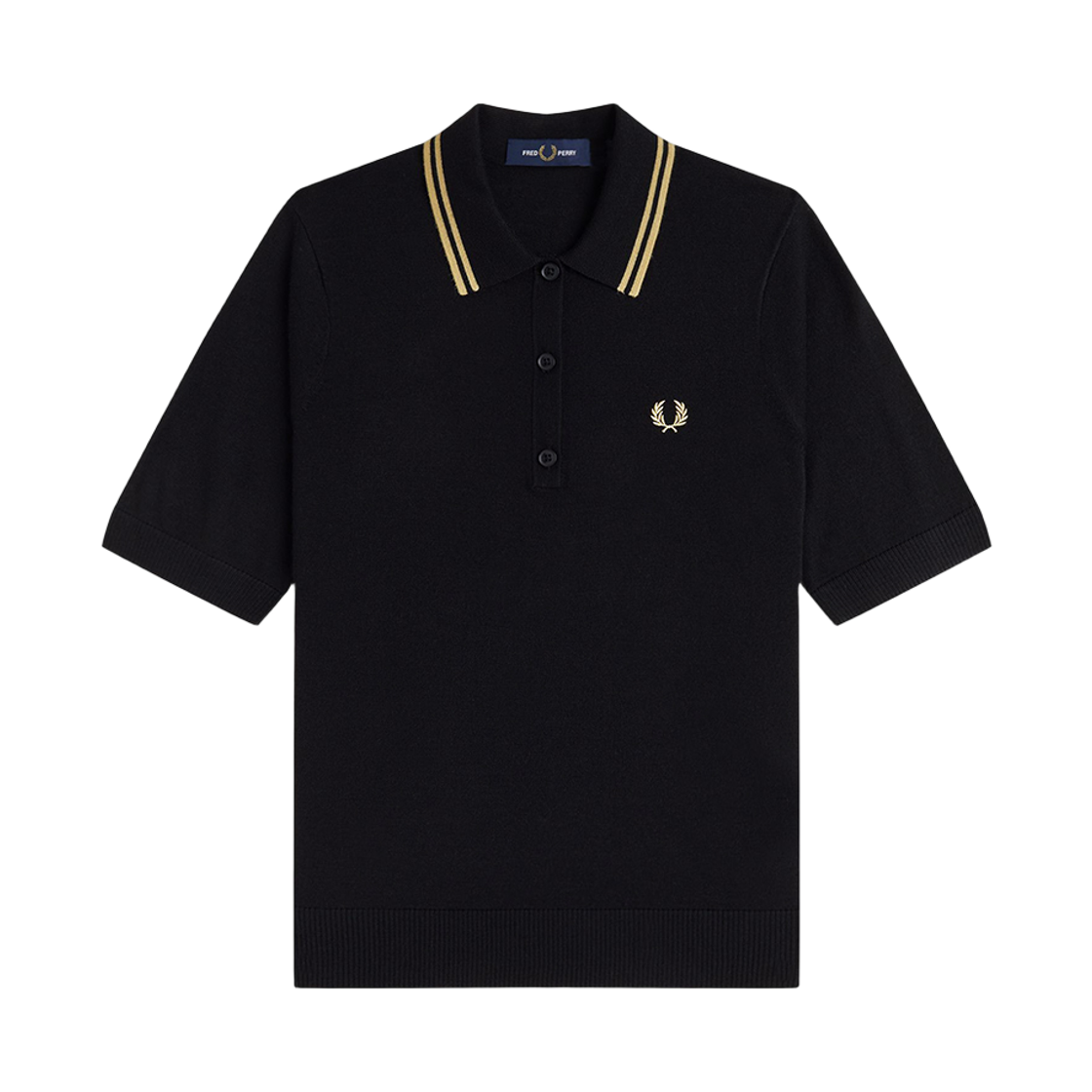 프레드페리 우먼즈 팁드 니트 셔츠 블랙 샴페인(Fred Perry Tipped Knitted Shirt Black Champagne) - 1