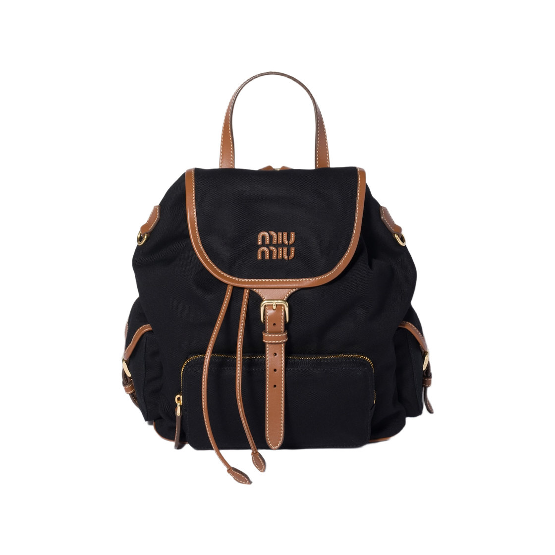 미우 미우 캔버스 앤 레더 백팩 블랙 브랜디(Miu Miu Canvas and Leather Backpack Black Brandy)