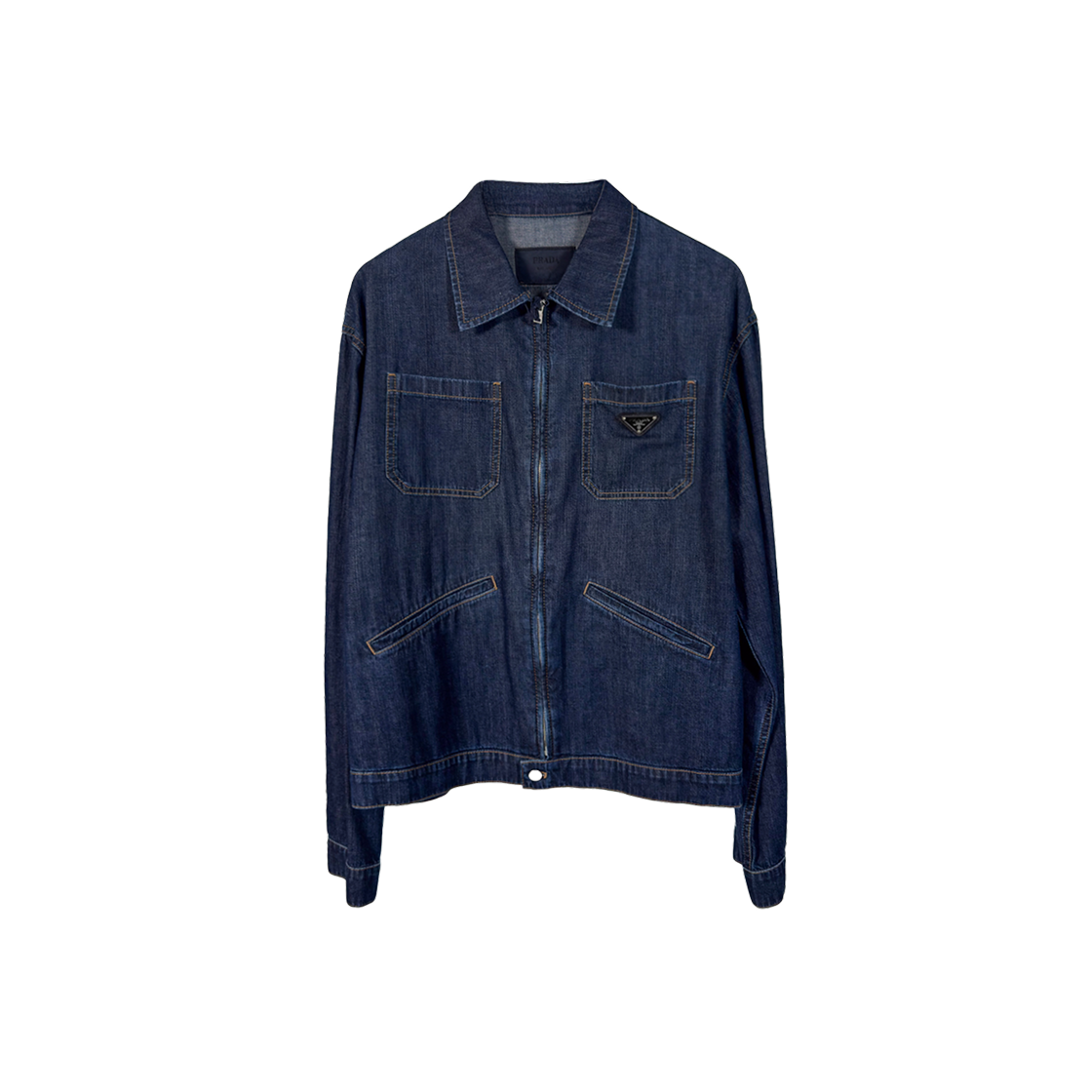 ITWKTMM38JTH Prada Men's Light Denim Zip Crop Jacket - Navy