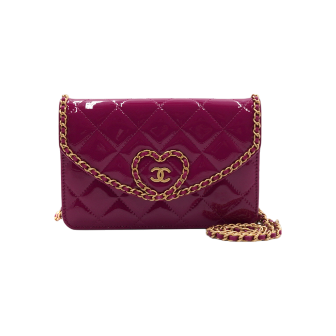 ITO5IV5UDD7F Chanel Fuchsia Patent Leather WOC Heart CC Chain Shoulder Bag/Crossbody