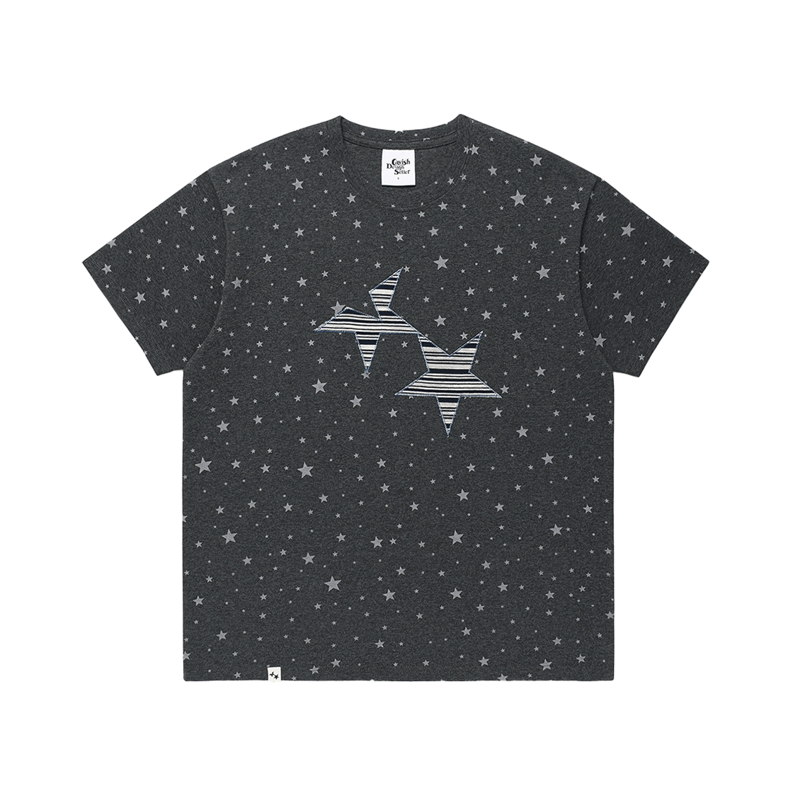 카비시 트윈 스타 스트라이프 아플리케 숏슬리브 티셔츠 블랙(CAVISH Twin Star Striped Applique SS Tee Black)