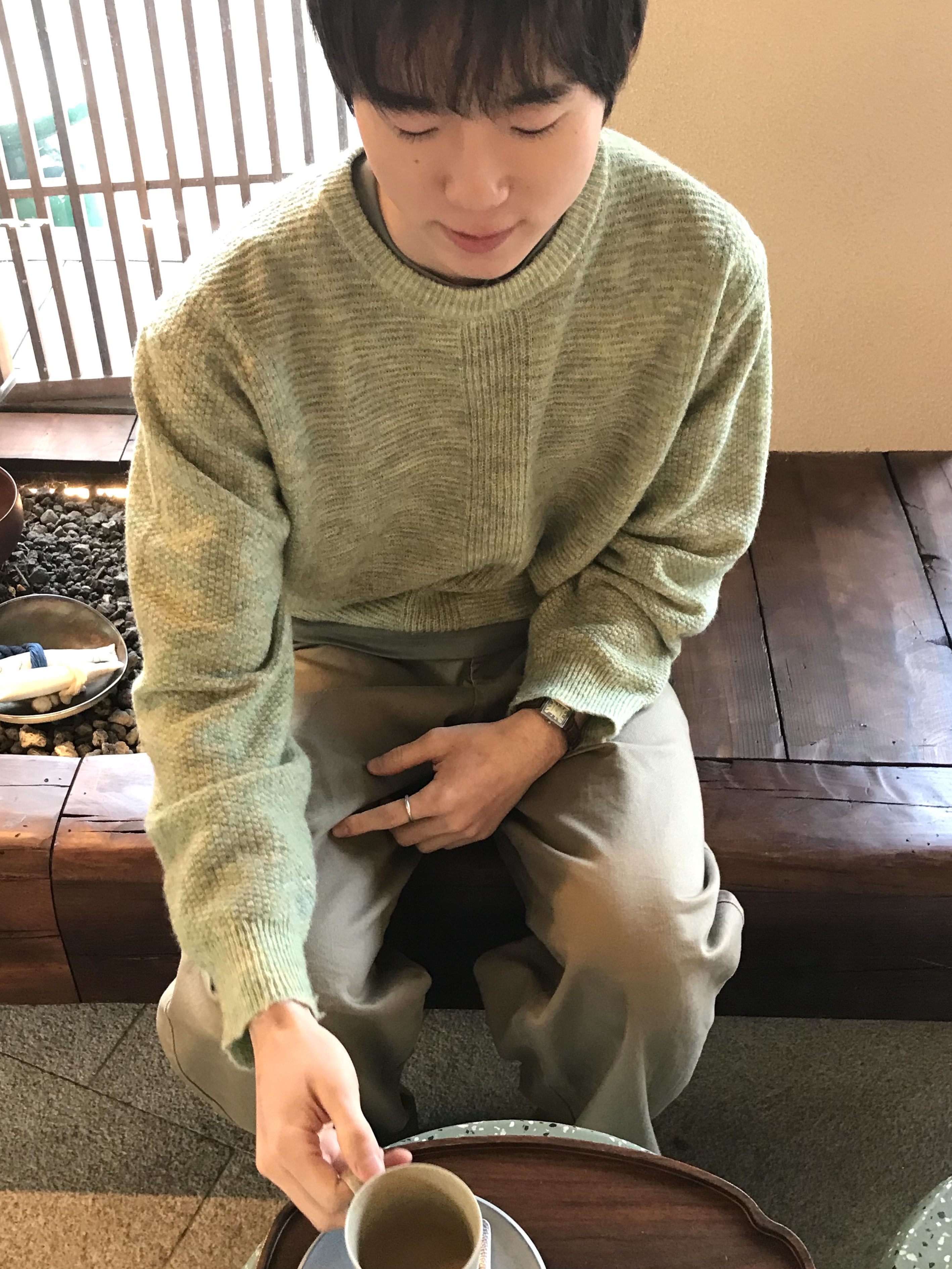 Noun Hairy Melange Knit Forest Green 착용 스타일 - 6