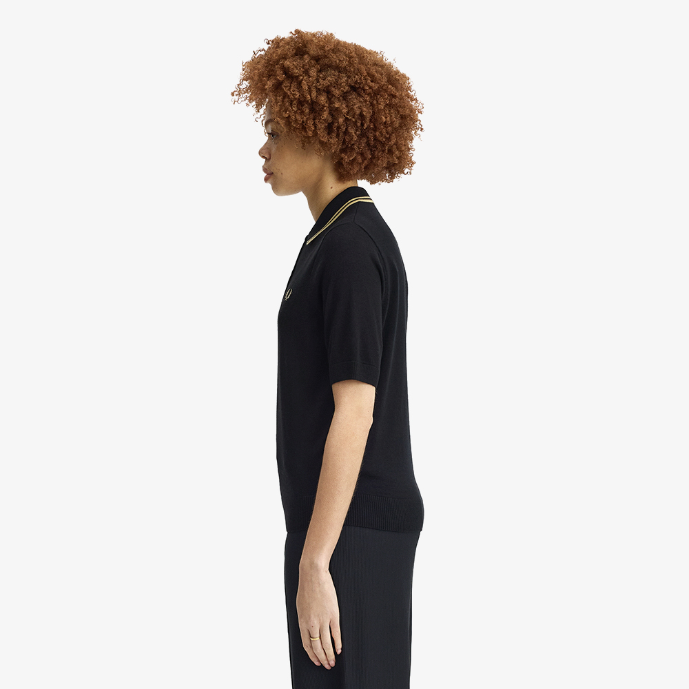 프레드페리 우먼즈 팁드 니트 셔츠 블랙 샴페인(Fred Perry Tipped Knitted Shirt Black Champagne) - 2