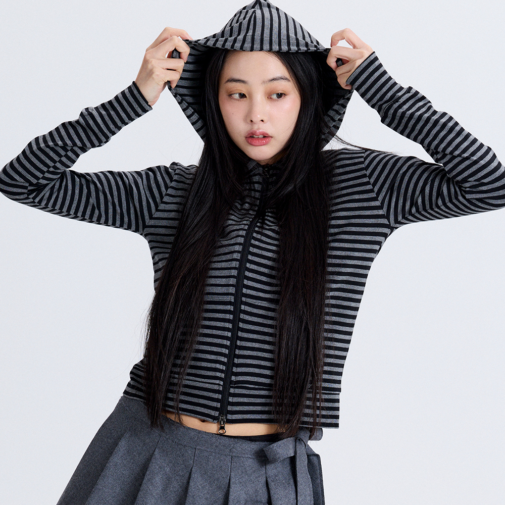 마크니 오드 스트라이프 집업 후디 차콜(MACNI Odd Stripe Zip Up Hoodie Charcoal) - 3
