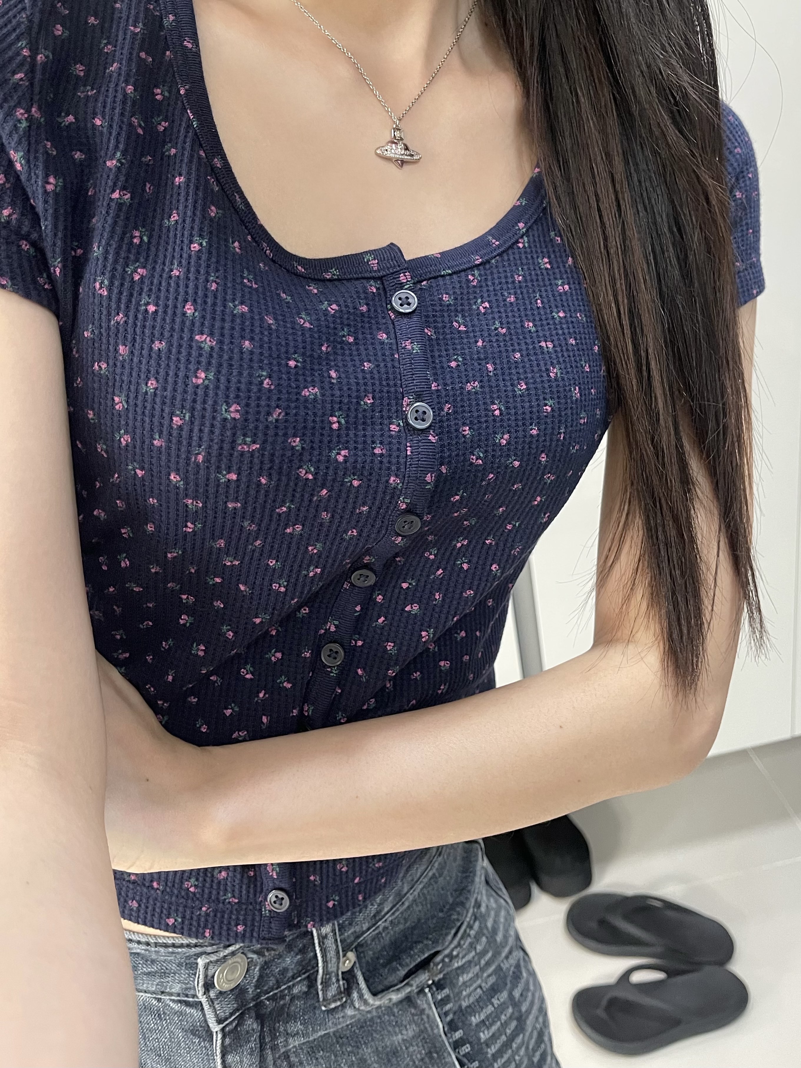 (W) Vivienne Westwood New Diamante Heart Necklace Silver 착용 스타일 - 2