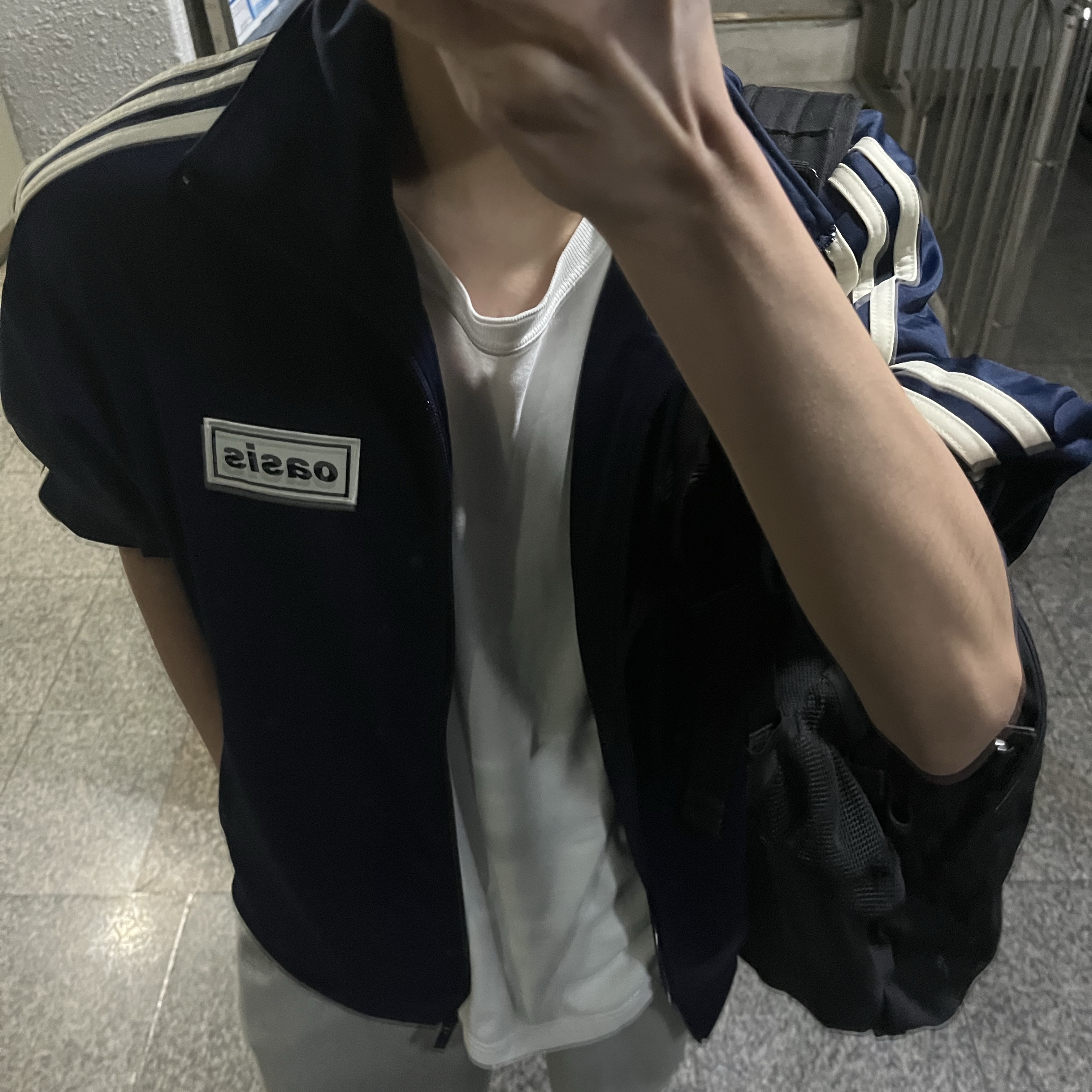 Adidas x Oasis Tour Firebird Track Top Night Indigo - KR Sizing 착용 스타일 - 1