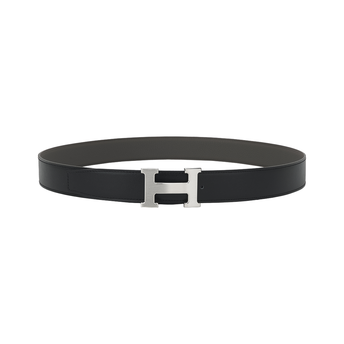 H064544CB86/H073967CAAC Hermes H Belt Buckle & Reversible Leather Strap 32mm & Gris Moyen Noir Etain
