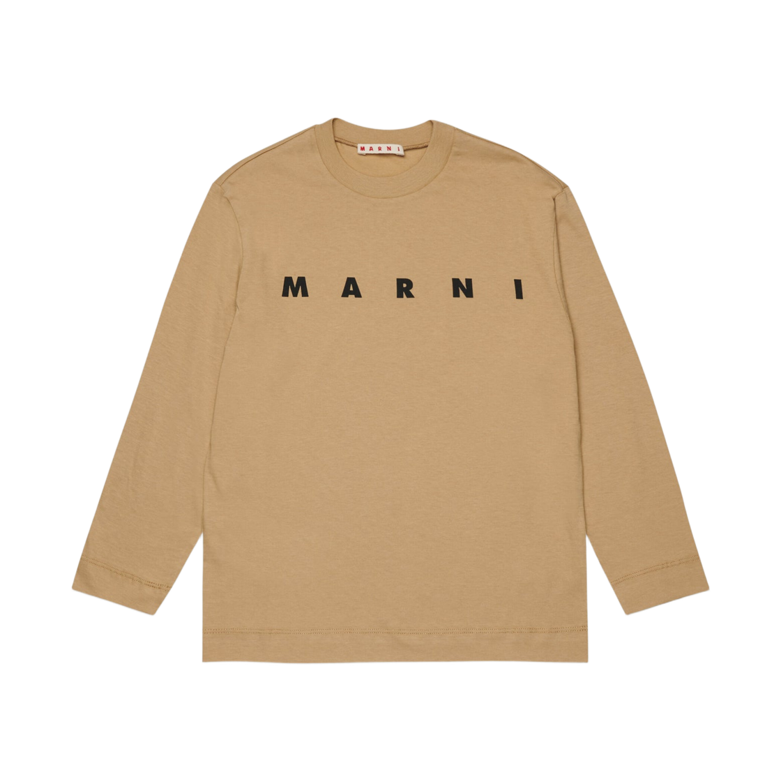 (키즈) 마르니 마르니 프린트 코튼 롱슬리브 티셔츠 탄((Kids) Marni Cotton Long Sleeve T-Shirt with Marni Print Tan)