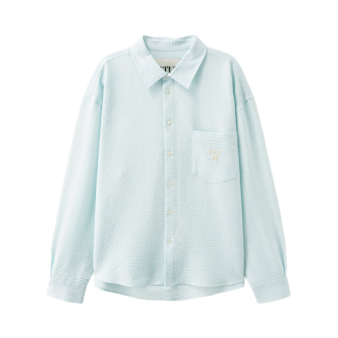 SA261MSH04BLE0 SATUR Stripe Seersucker PockeT-Shirt Blue