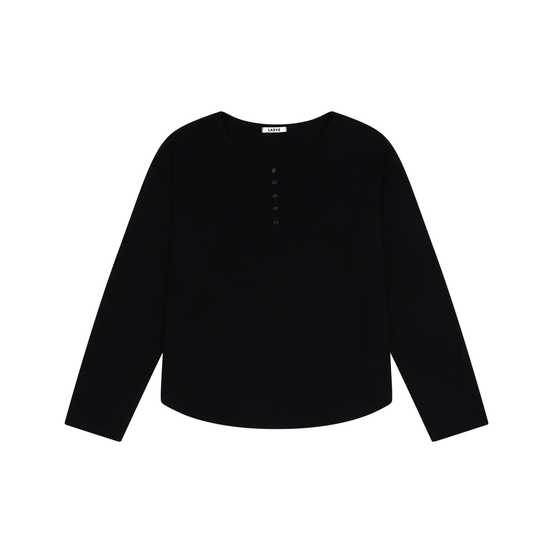 쿨 라이트 헨리넥 롱슬리브 티셔츠 블랙 LAZYZ Cool Light Henley Neck Long Sleeve T Shirt - Black