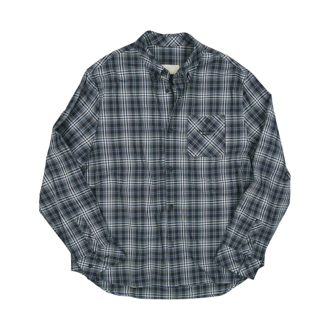 언더마이카 무.171 클래식 로고 세미 레귤러 핏 포켓 체크 셔츠 네이비