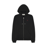 AMI de Coeur Loopback Oragnic Cotton Fleece Zipped Hoodie Black