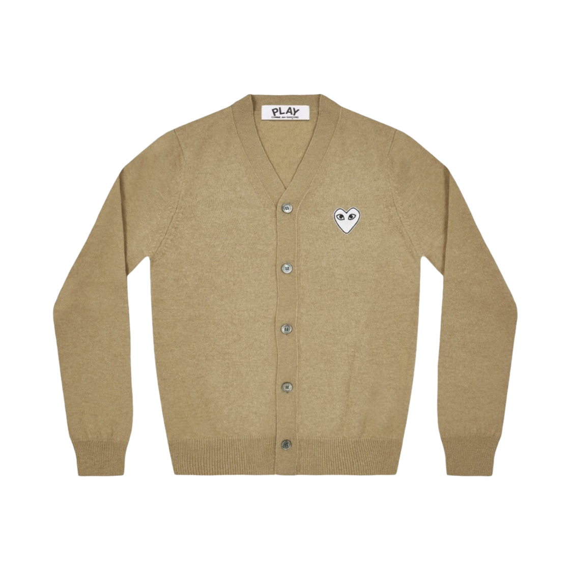 AX-N066-051-2 Play Comme des Garcons White Heart Knit Cardigan Beige