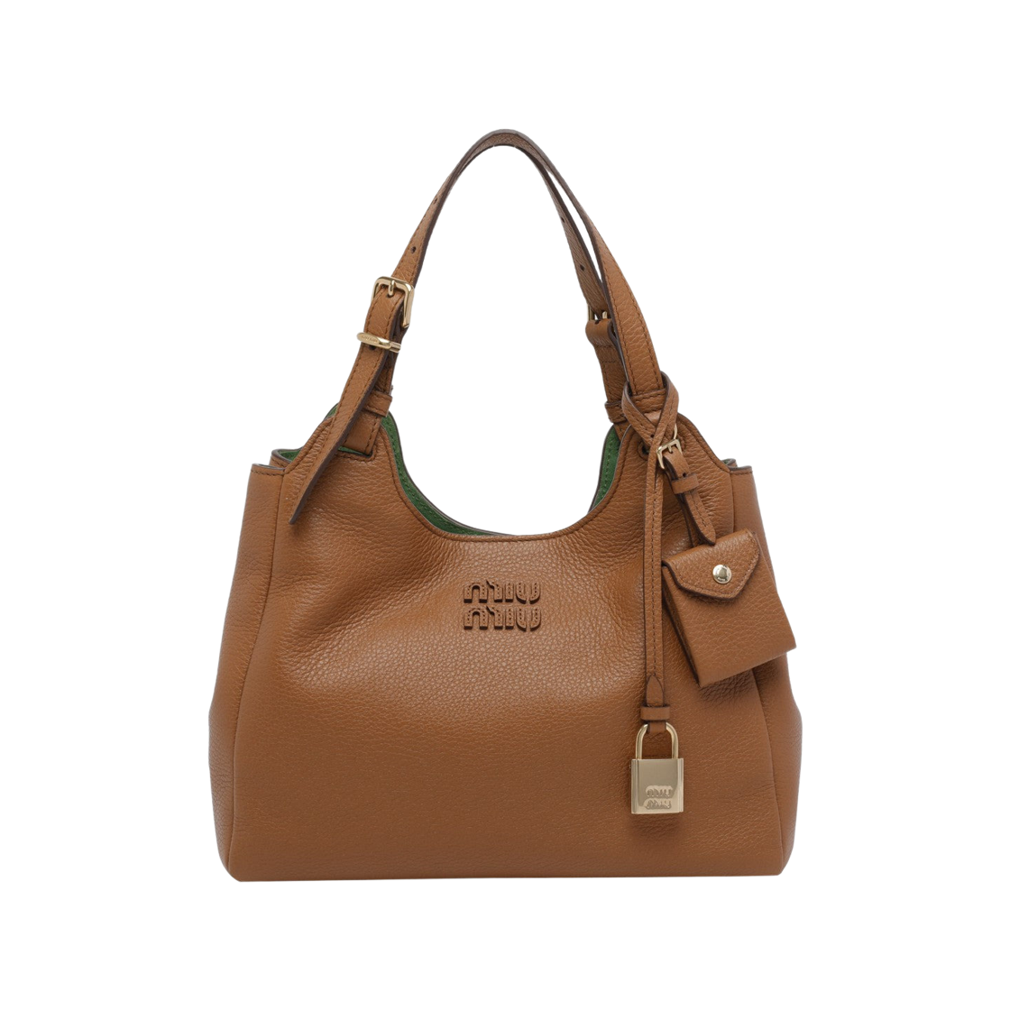5BA304-2IFL-F04YM Miu Miu Leather Shoulder Bag Caramel Larch Green