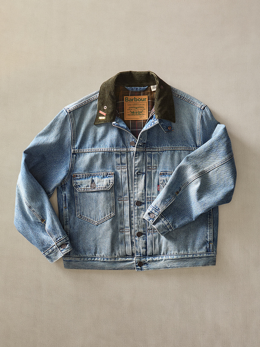 Levi's x Barbour Type II Trucker Jacket Vintage Washed Denim 착용 스타일 - 7