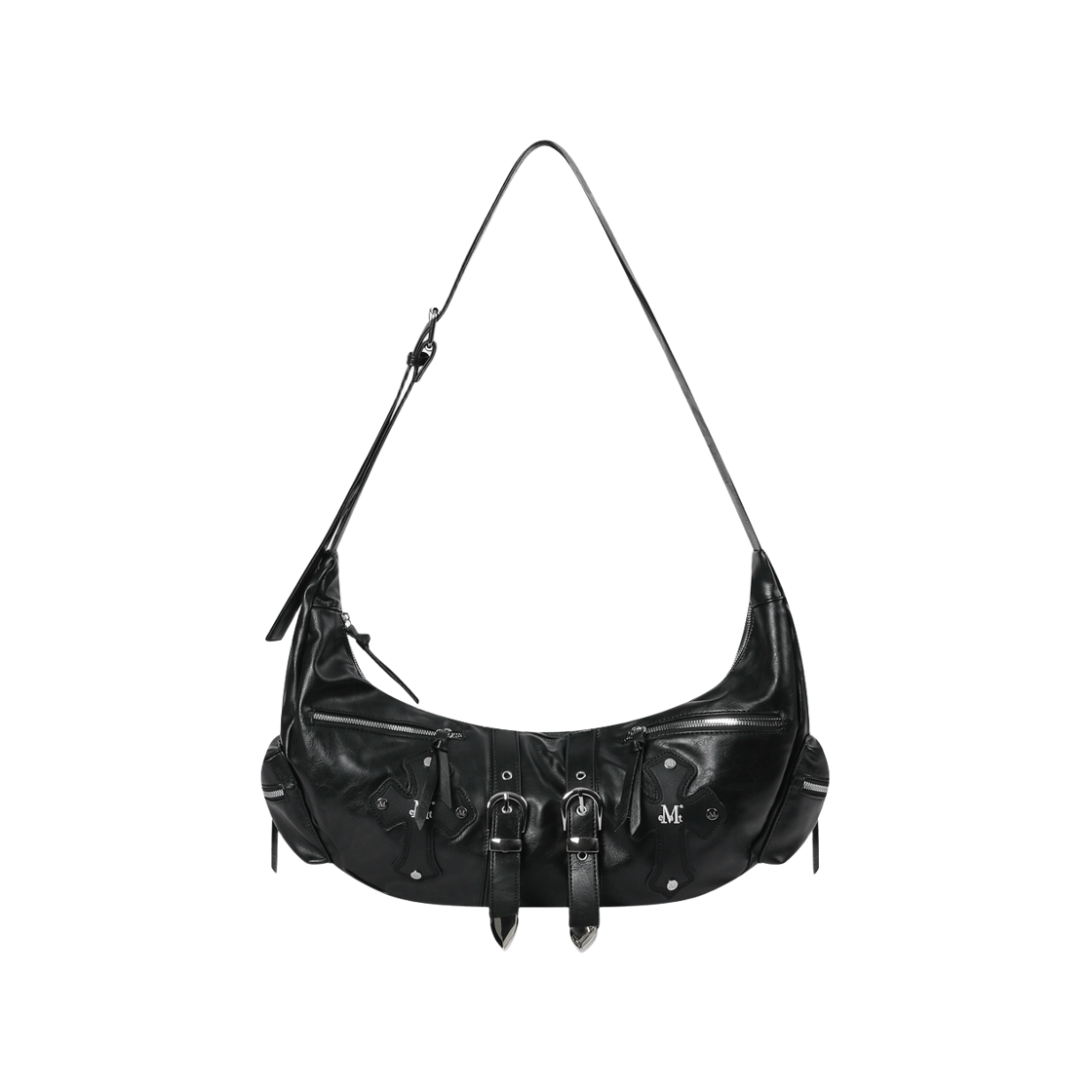 무센트 스트럼 크로스 레더 벨티드 숄더백 남녀공용 블랙(MUCENT Strum Cross Leather Belted Shourder Bag Unisex Black)