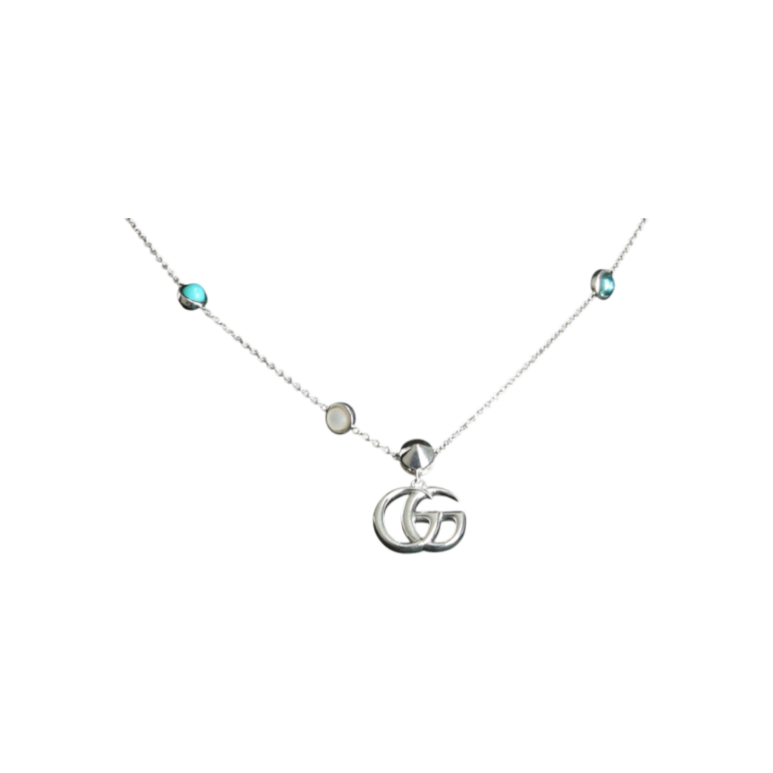 ITM4Q3FJFUSI Gucci Double G Mother-of-Pearl Silver Flower Necklace
