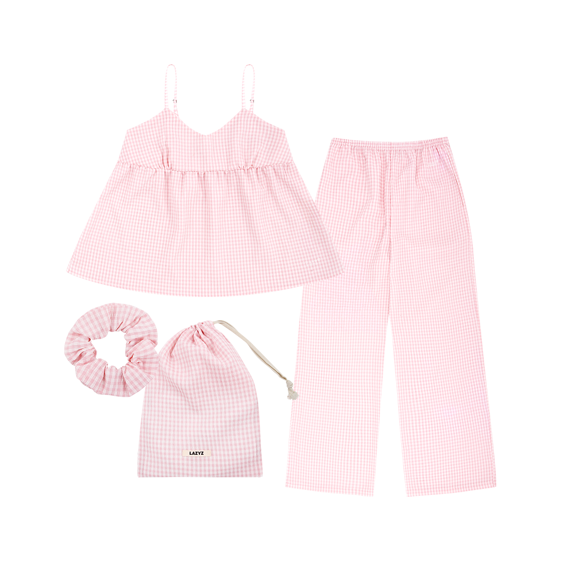 레이지지 롱 시에스타 파자마 스크런치 파우치 세트 핑크(LAZYZ Long Siesta Pjs Scrunchie Pouch Set - Pink)