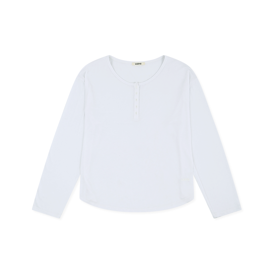 쿨 라이트 헨리넥 롱슬리브 티셔츠 화이트 LAZYZ Cool Light Henley Neck Long Sleeve T Shirt - White