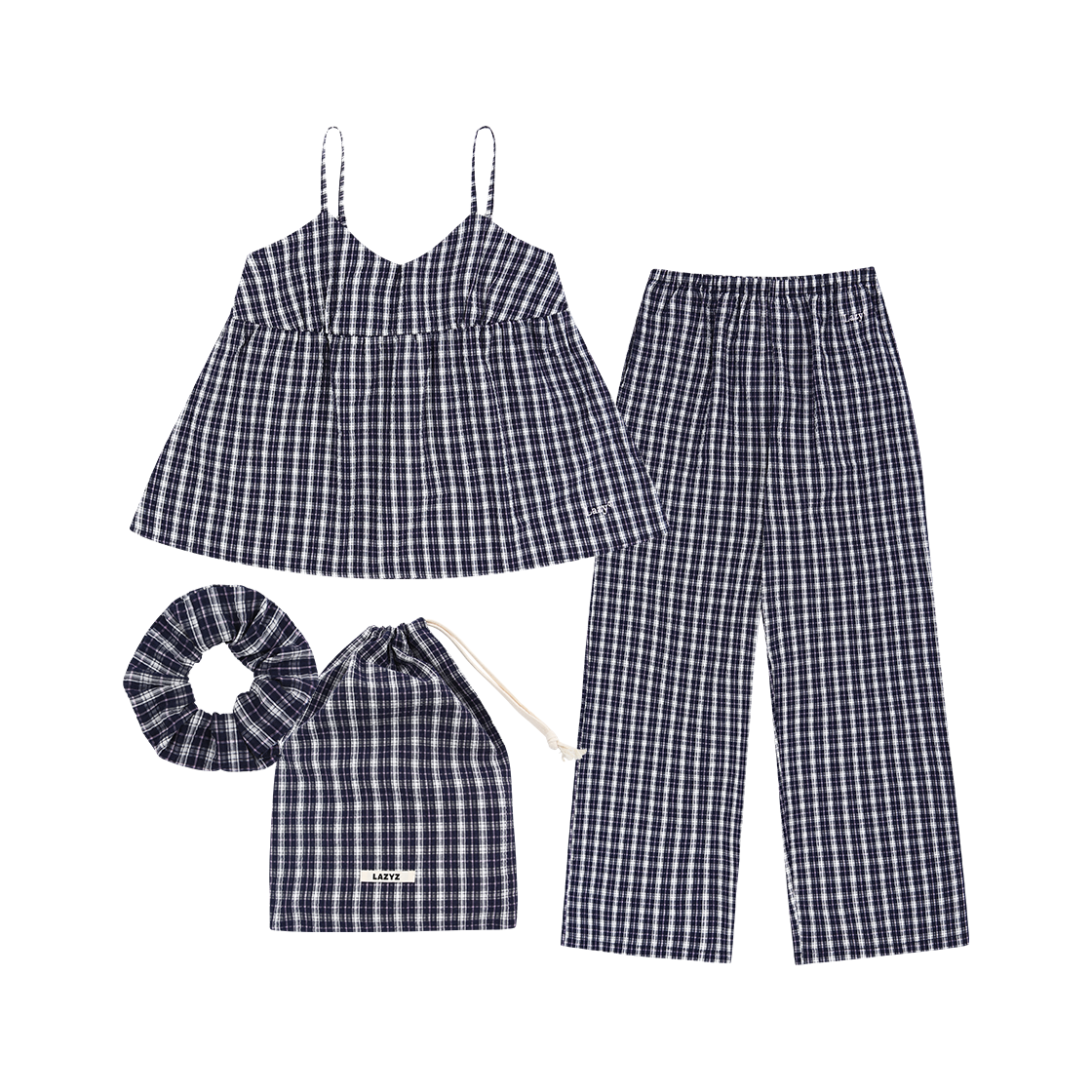 레이지지 롱 시에스타 파자마 스크런치 파우치 세트 네이비(LAZYZ Long Siesta Pjs Scrunchie Pouch Set - Navy)