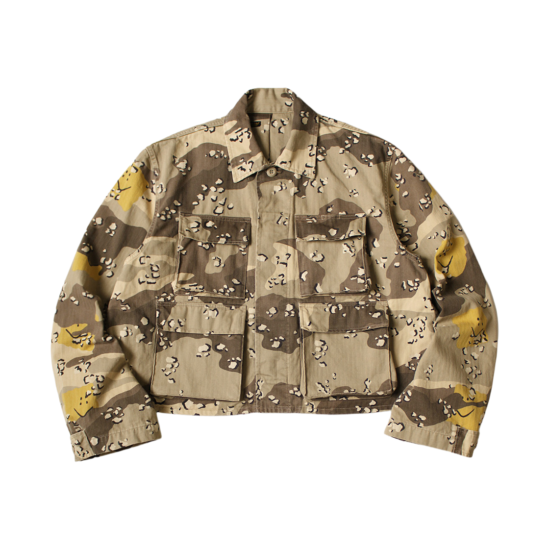 캐피탈 코튼 헤링본 패키쉬 초콜릿 칩 카모 아미 자켓 쇼츠 베이지(Kapital Cotton Herringbone Peckish Chocolate Chip Camo Army Jacket Short Beige) - 1