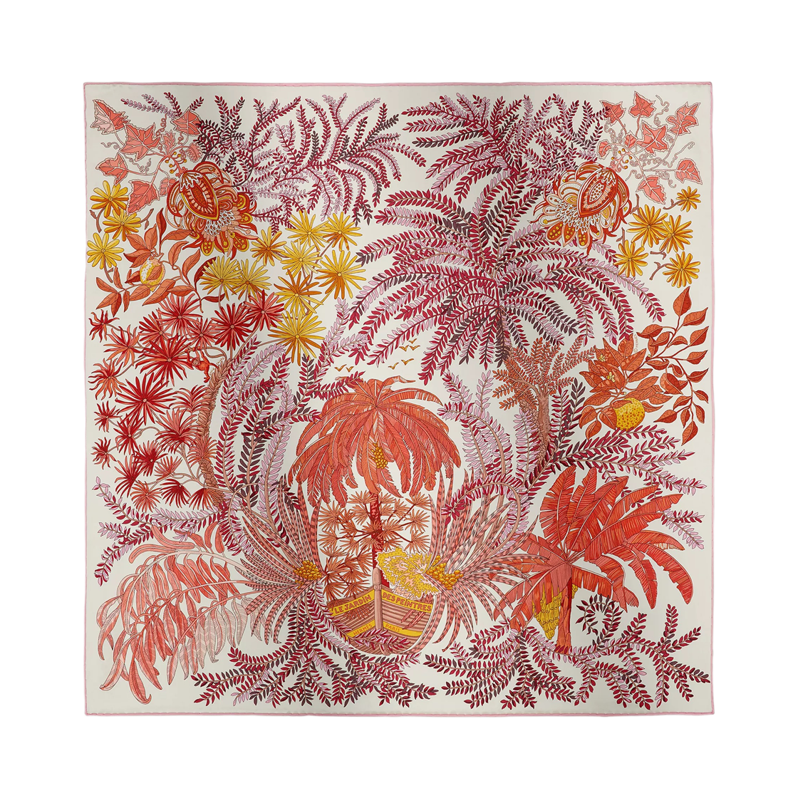 H983908S09 (W) Hermes Le Jardin des Peintres Scarf 70 Silk & Blanc Corail Rose