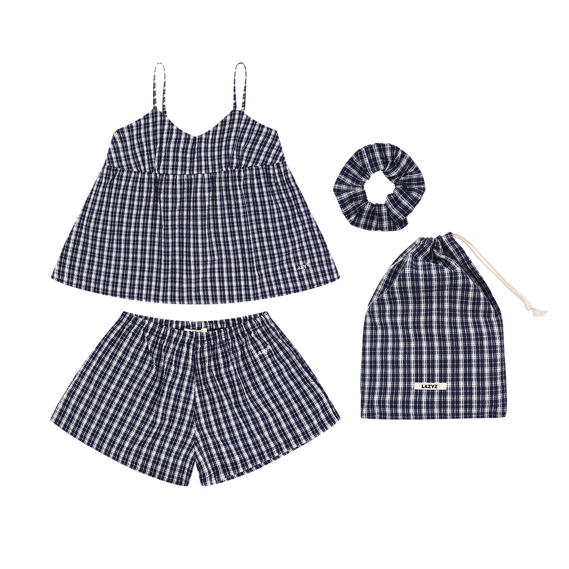 레이지지 숏 시에스타 파자마 스크런치 파우치 세트 네이비(LAZYZ Short Siesta Pjs Scrunchie Pouch Set - Navy)