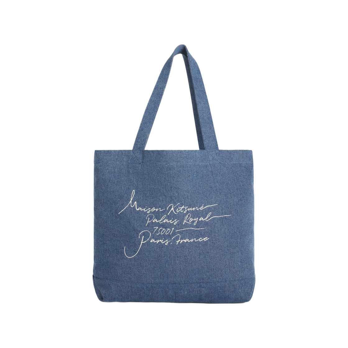메종 키츠네 포에틱 스크립트 데님 토트백 워시드 인디고(Maison Kitsune Poetic Script Denim Tote Bag Washed Indigo) - 1