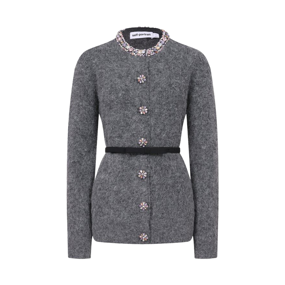 (W) 셀프 포트레이트 크리스탈 트림 가디건 그레이((W) Self Portrait Crystal Trim Cardigan Grey)