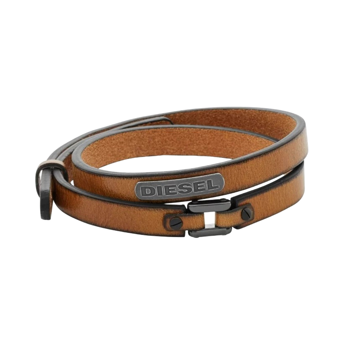 DX0984040 Diesel Dx0984040 Stackable Bracelet Coiled Brown Leather Gunmetal